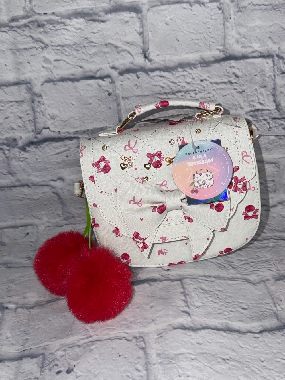 Pink and White Bow Pattern Handbag